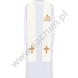 Stuła kapłańska haftowana krzyż i IHS KST/157/05/01 ECRU