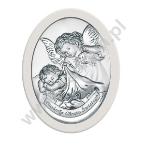 Obrazek srebrny - Aniołek nad dzieckiem 29-6353 (15x12 cm) 