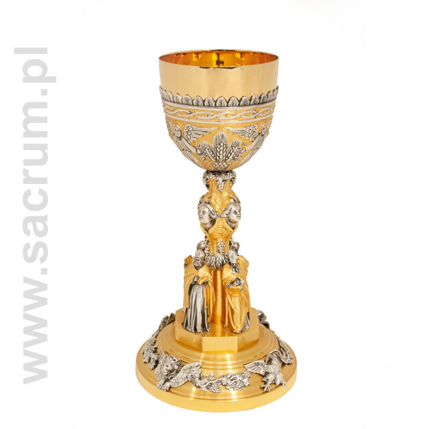Kielich złocony, bogato zdobiony z wizerunkami, 15-548, wysokość 29 cm