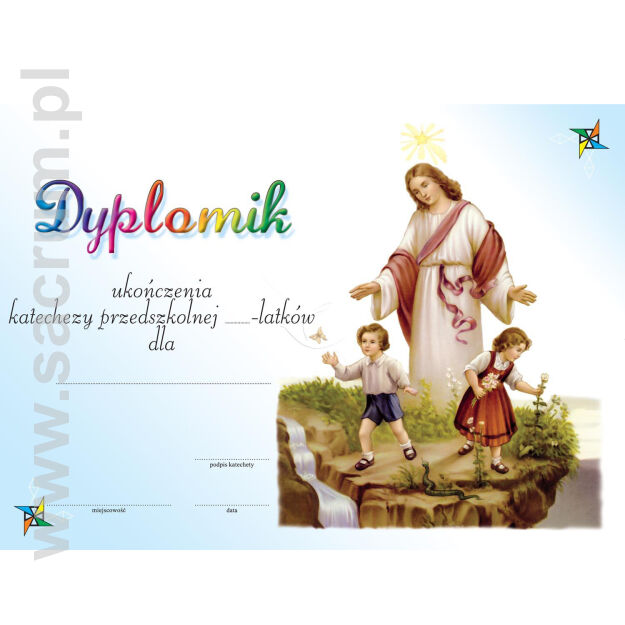 Dyplomik ukończenia katechezy - metaliza - Anioł Stróż, 25 szt