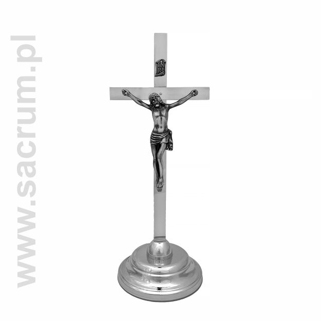 Krzyż ołtarzowy mosiężny niklowany 02-200A, wysokość 40 cm