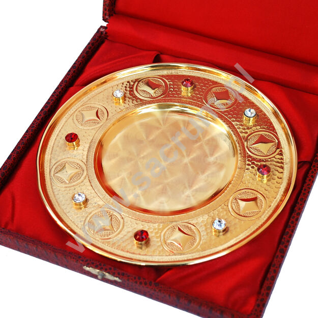 Ręcznie wykonana patena złocona w etui 08-673, średnica 17 cm
