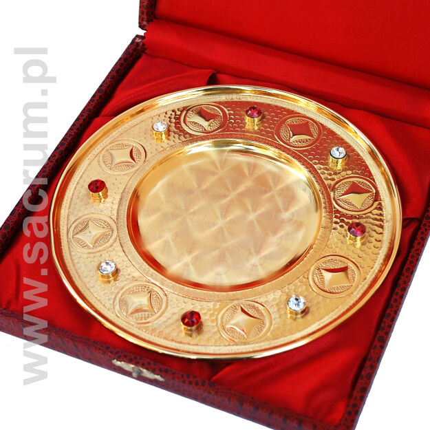 Ręcznie wykonana patena złocona 08-673, średnica 17 cm
