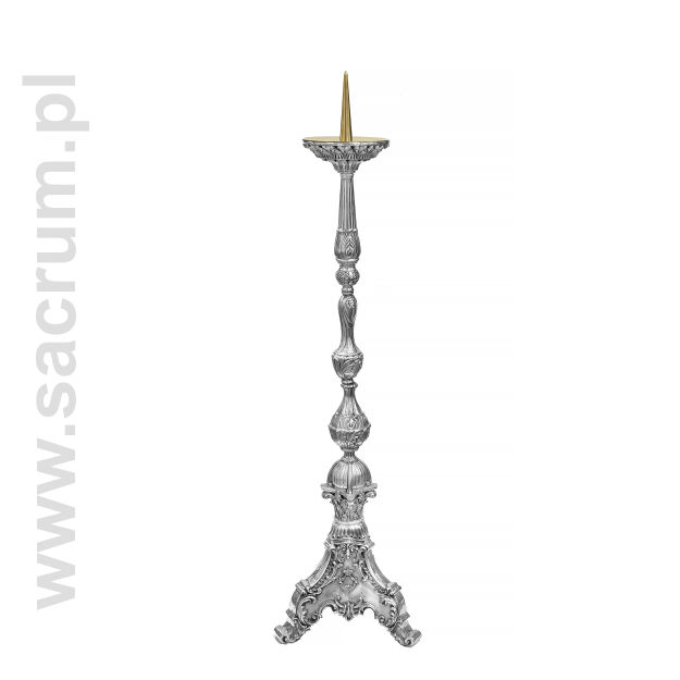 Lichtarz mosiężny niklowany, wysokość 88 cm