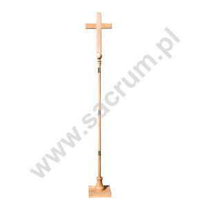 Krzyż procesyjny drewniany z okuciami w kolorze złotym