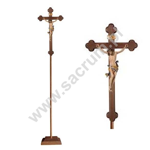 Krzyż procesyjny drewniany z podstawą 32-709102 (color) - różne wielkości 
