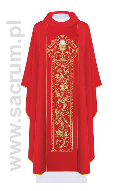Ornat haftowany z symbolem kielicha eucharystycznego, KOR/040/02/01 CZERWONY