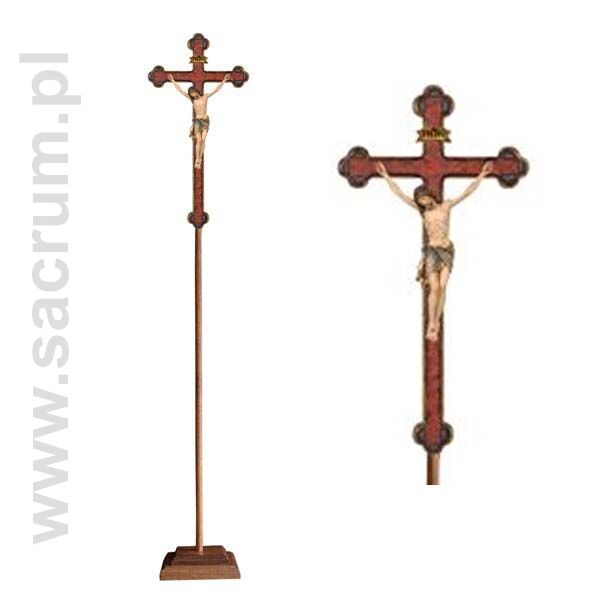 Krzyż procesyjny drewniany z podstawą 32-709204 (color) - różne wielkości 