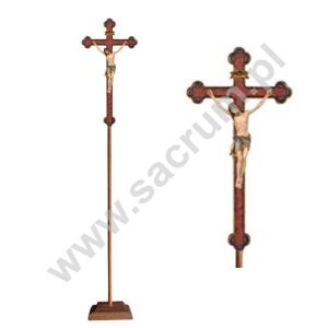 Krzyż procesyjny drewniany z podstawą 32-709204 (color) - różne wielkości 
