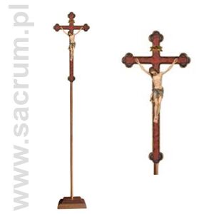 Krzyż procesyjny drewniany z podstawą 32-709204 (color) - różne wielkości 