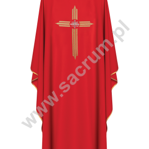 Ornat haftowany "Krzyż z symbolem IHS" KOR/017/02/12 CZERWONY