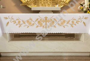 Obrus ołtarzowy z haftem czołowym symbol krzyża KOH/022 150 cm x 350 cm