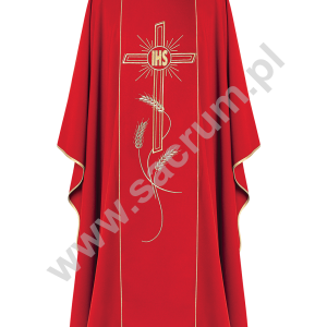 Ornat haftowany "Krzyż z symbolem IHS" KOR/074/02/01 CZERWONY