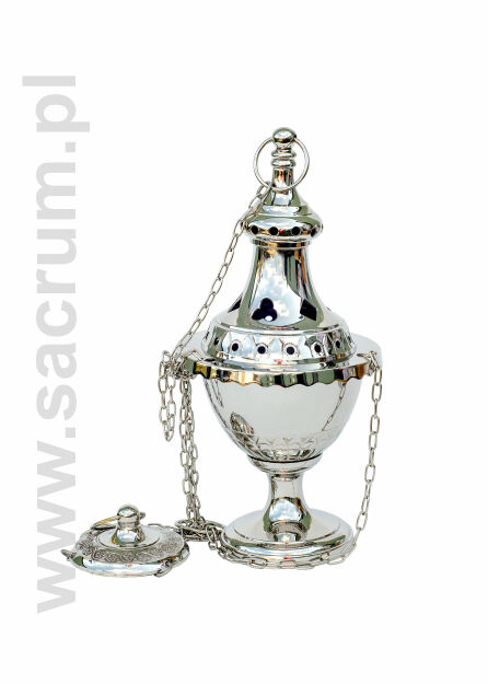 Trybularz mały mosiężny niklowany h 21cm