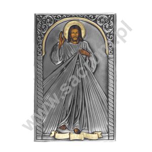 Ikona z metaloplastyki, Jezus Miłosierny,  wymiar 17x26 cm