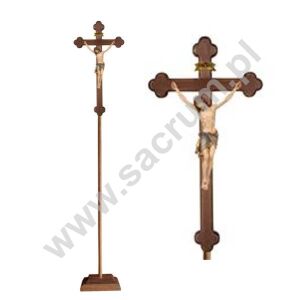 Krzyż procesyjny drewniany z podstawą 32-709202 (color) - różne wielkości 