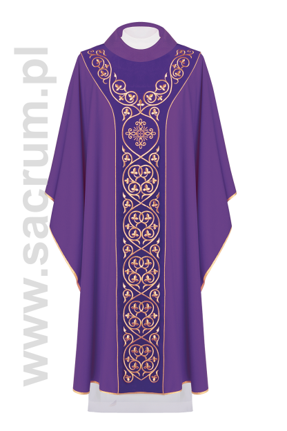 Ornat liturgiczny zdobiony haftem na aksamicie KOR/169/03/01 FIOLET
