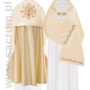 Welon liturgiczny z symbolem PX, KWL/025/05/20 50*270 ECRU SAT.