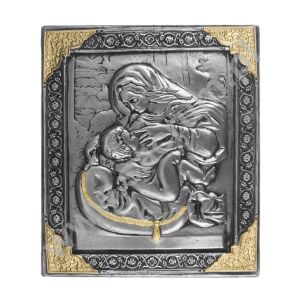 Ikona z metaloplastyki, Matka Boża Karmiąca,  wymiar 15x19 cm