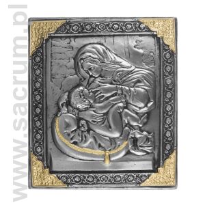 Ikona z metaloplastyki, Matka Boża Karmiąca,  wymiar 15x19 cm