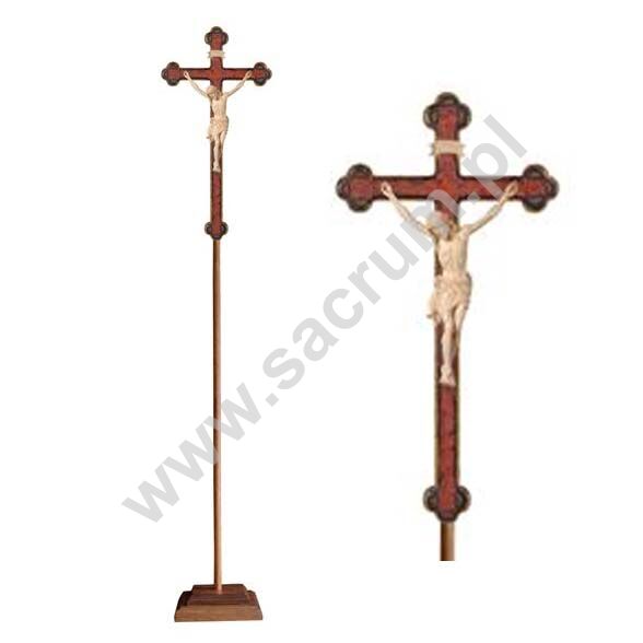 Krzyż procesyjny drewniany z podstawą 32-709204 (natural) - różne wielkości 