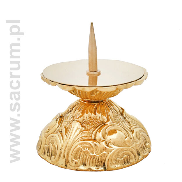 Lichtarz mosiężny, wysokość 7,5 cm, średnica talerzyka 9 cm, 25-101