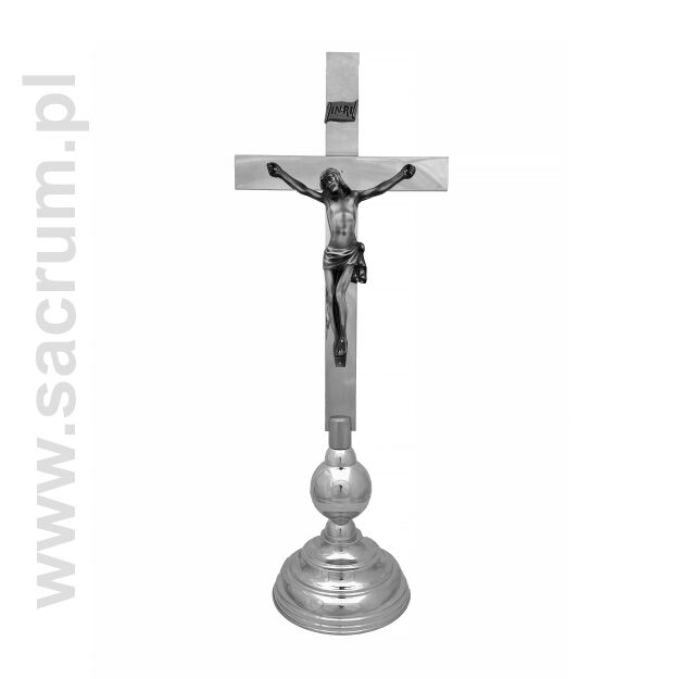 Krzyż ołtarzowy mosiężny niklowany 02-205A, wysokość 68 cm