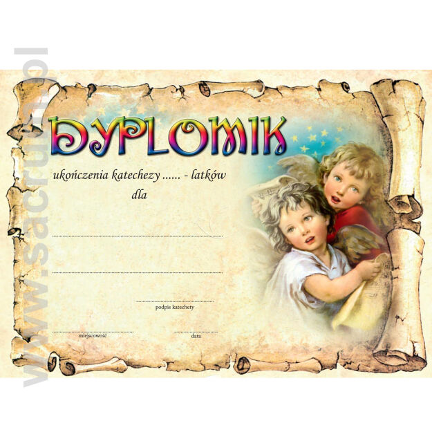Dyplomik ukończenia katechezy - Anioł, 25 szt