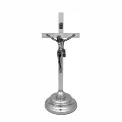 Krzyż ołtarzowy mosiężny niklowany 02-200A, wysokość 40 cm